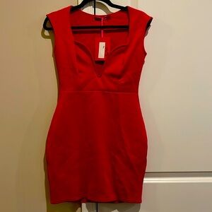 Sexy Red Bodycon dress with Deep V-Neck accent, US 8
